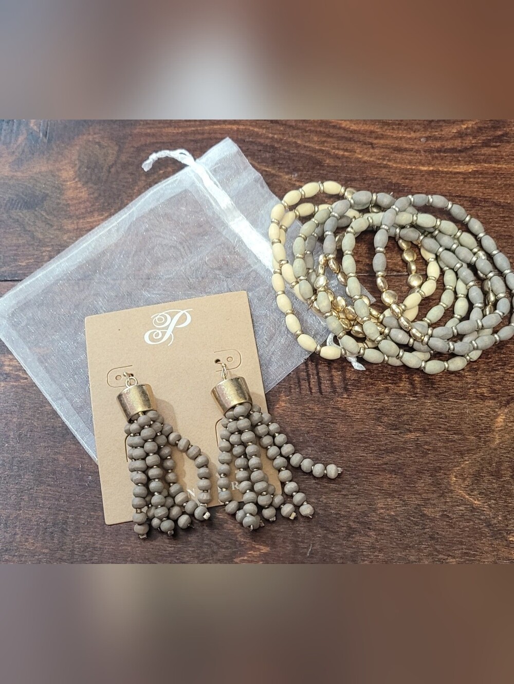 (12) PLUNDER Wood Dangle Earrings & Matching Stretch Bracelet Sets
